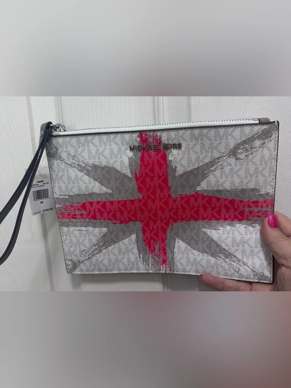 Michael Kors Silver and Pink Logo Cross Pouch